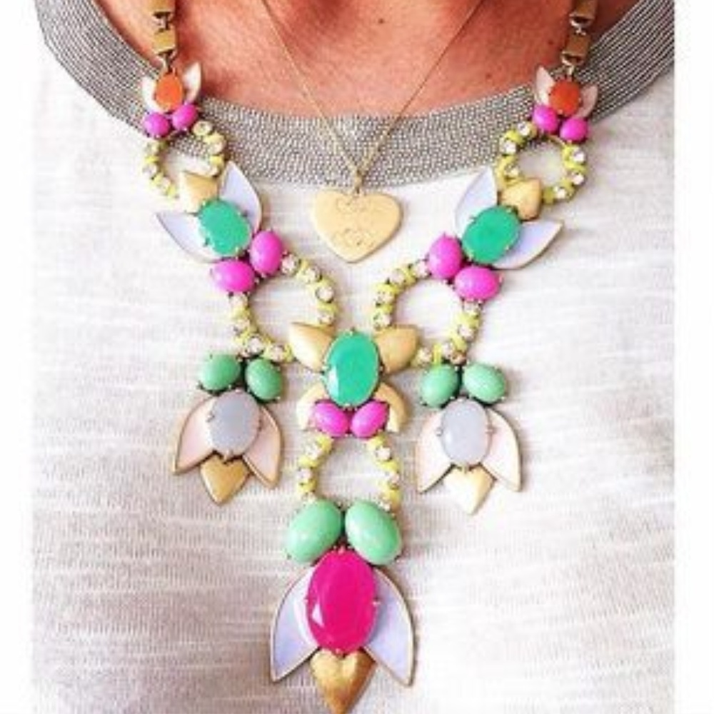 Stella & Dot | Neon Pink+Green Gorgeous POPTropicana NEW Statement Neckl… - Picture 5 of 12
